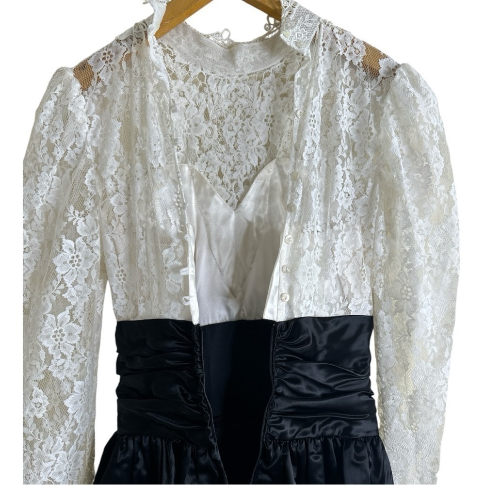 Scott McClintock 80s Victorian Lace Satin Dress Sz 8 - Picture 14 of 15